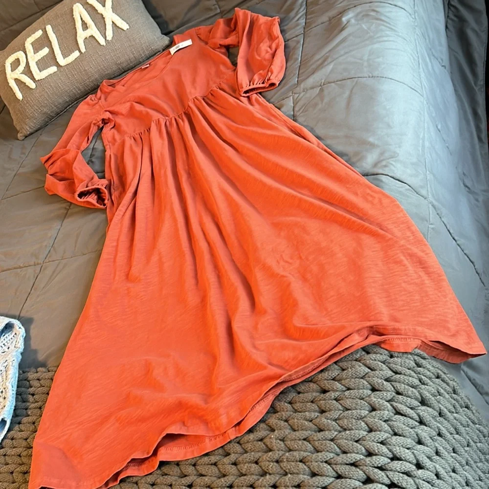 Old Navy Burnt Sienna Rust Long Sleeve Midi Dress Slub Knit Fall Thanksgiving XS - Picture 4 of 6